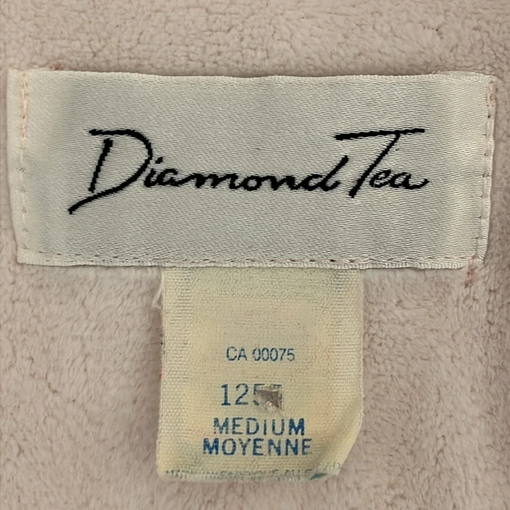 Vintage Diamond Tea Womens Robe Size M Wrap Light Pink Embroidered